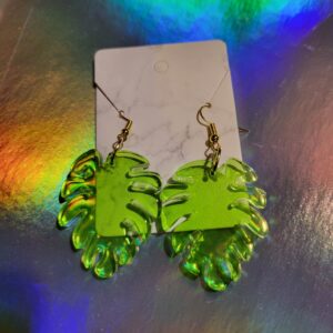 Tropical Leaf Earrings - Transparent Green