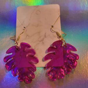Purple Tropical Leaf Earrings