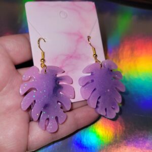 Pinky Purple Tropical Leaf Earrings