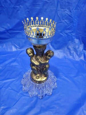 Hollywood Regency Brass Cherub Candlestick Holder Lamp