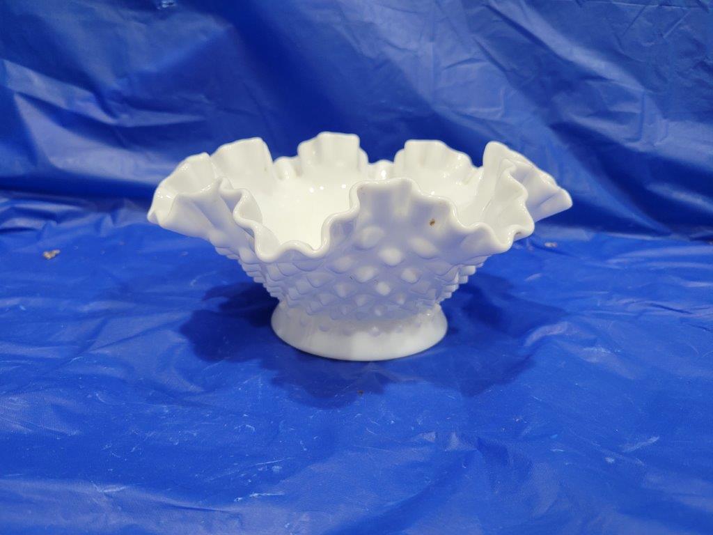 milkglass ruffled bowl with holes