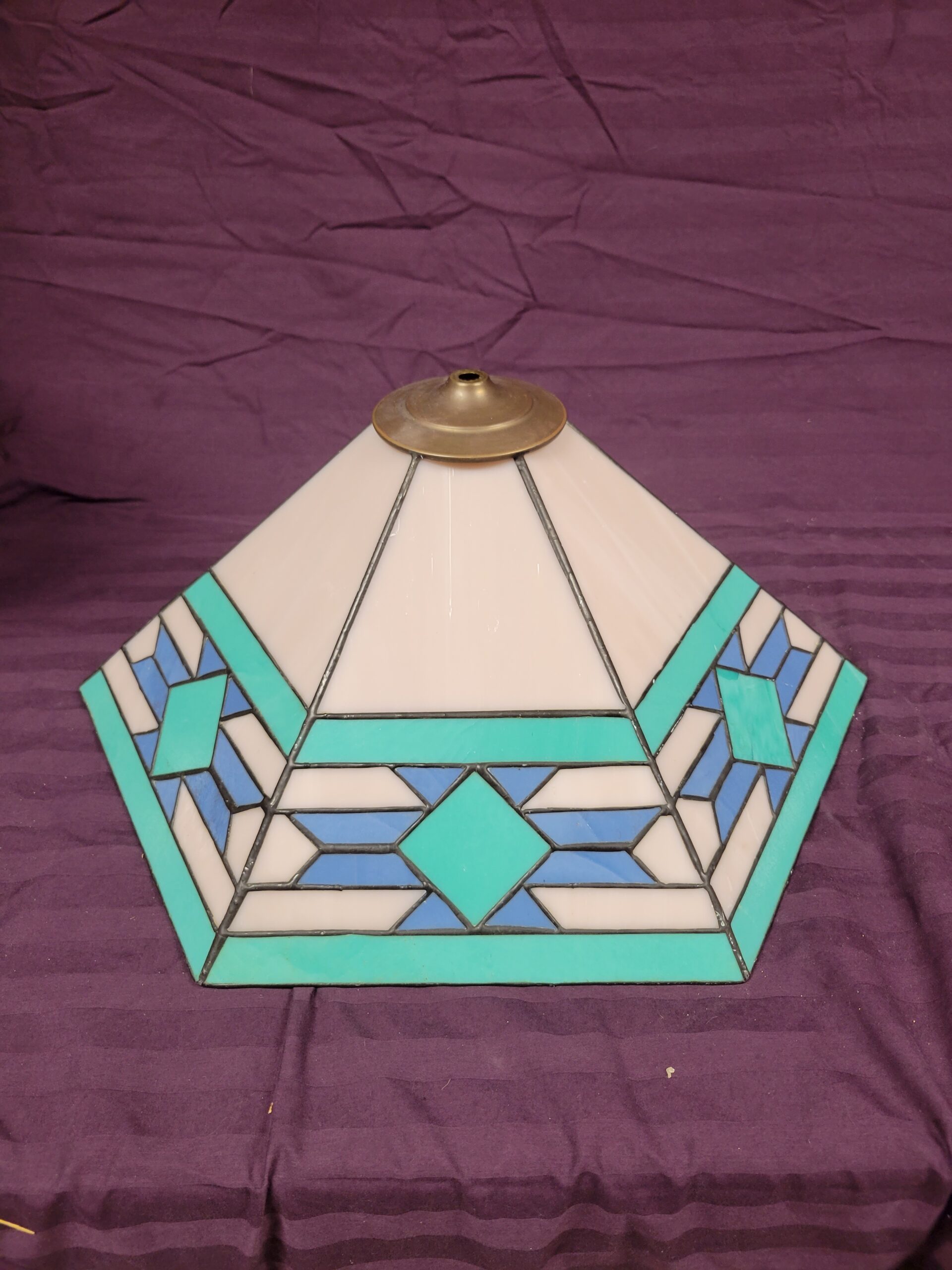 Vintage Geometric Stained Glass Lamp Shade – Mission Style
