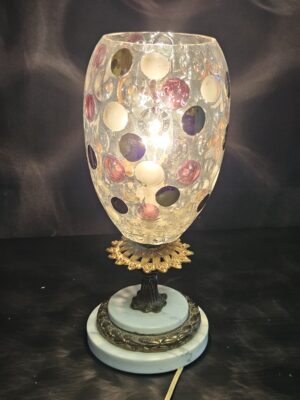 Vintage Art Glass- Hand-Blown Coin Dot Glass Lamp with Marble & Brass Base